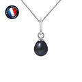 Pendentif avec Perle de Culture Noir et collier en Or blanc 9 Carats Inclus