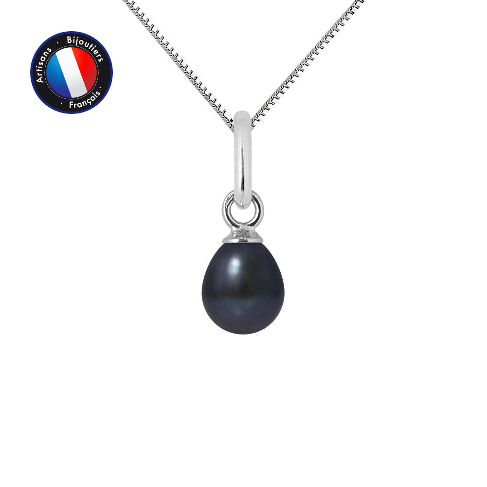 Pendentif avec Perle de Culture Noir et collier en Or blanc 9 Carats Inclus