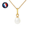 Pendentif avec Perle de Culture Blanche et collier en Or Jaune 9 Carats Inclus