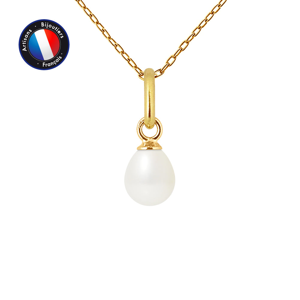 Pendentif avec Perle de Culture Blanche et collier en Or Jaune 9 Carats Inclus