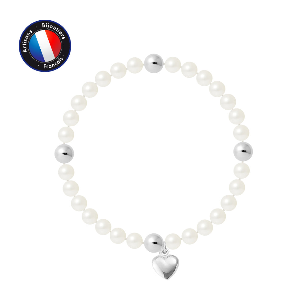 Bracelet Porte Bonheur en argent 925/1000 avec Perle de culture Blanche
