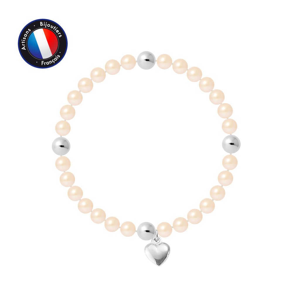 Bracelet Porte Bonheur en argent 925/1000 avec Perle de culture Rose.