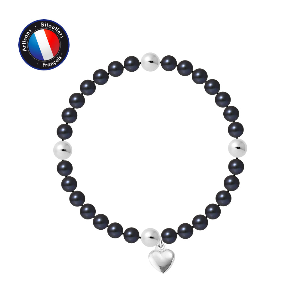 Bracelet Porte Bonheur en Argent 925/1000 avec Perle de culture Noire.