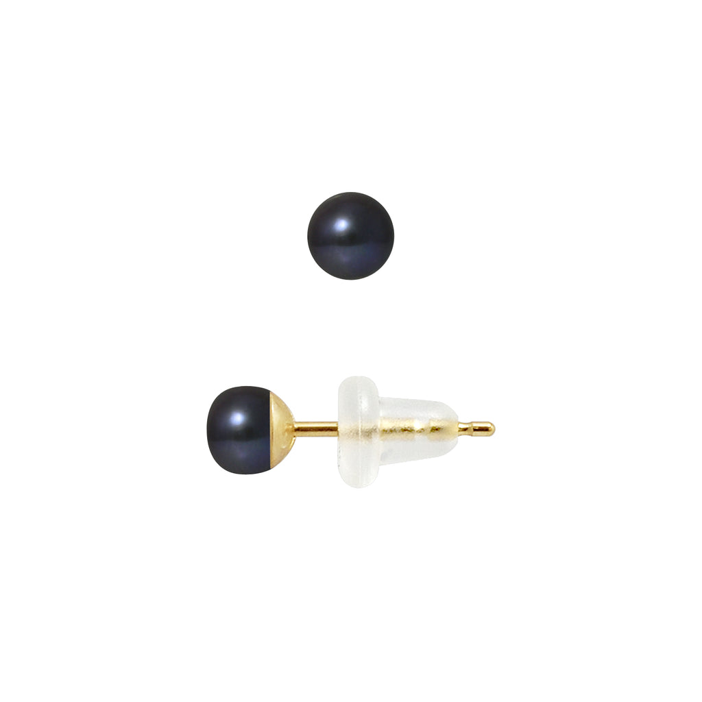 Boucle d'Oreilles en Or Jaune 9 Carats avec Perles de Culture Noire