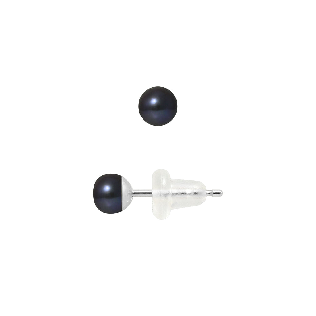 Boucle d'Oreilles en Or Blanc 9 Carats avec Perles de Culture Noire