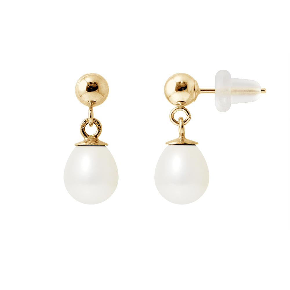 Boucle d'Oreilles en Or Jaune 9 Carats avec Perles de Culture Blanche