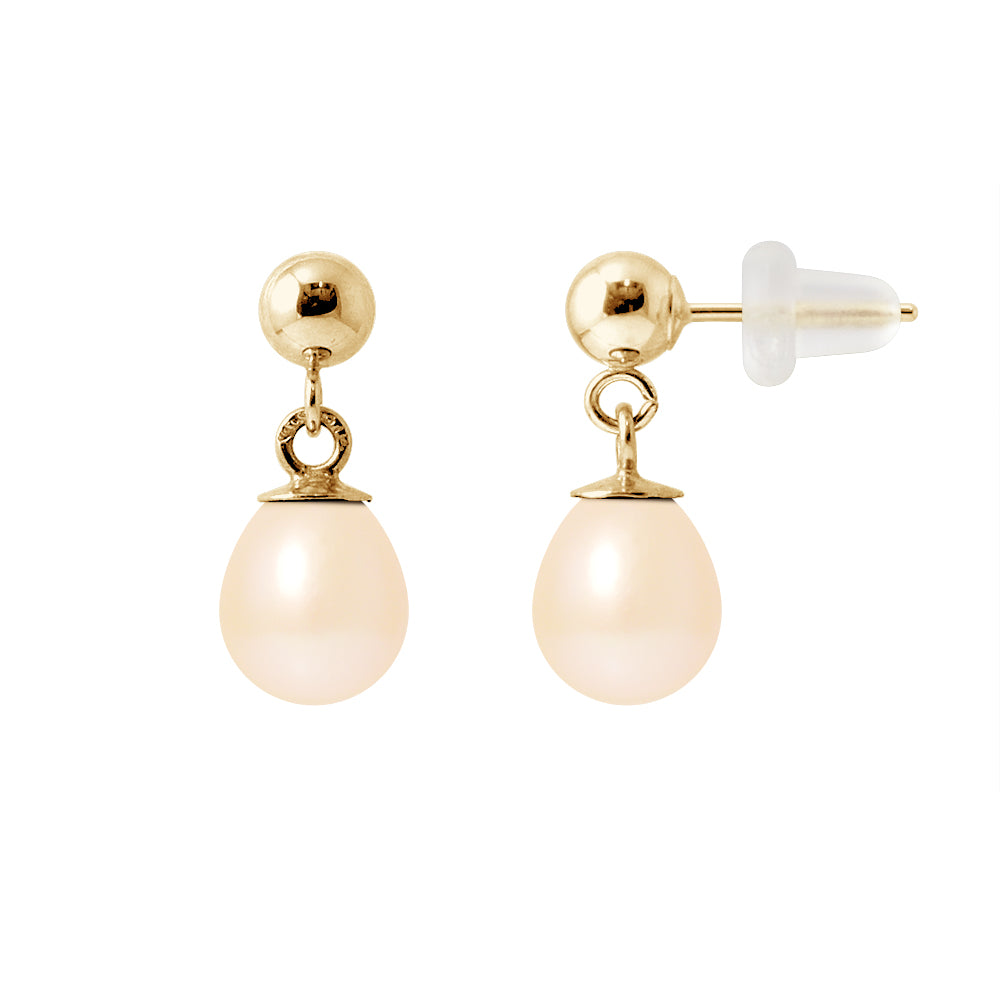 Boucle d'Oreilles en Or Jaune 9 Carats avec Perles de Culture Rose