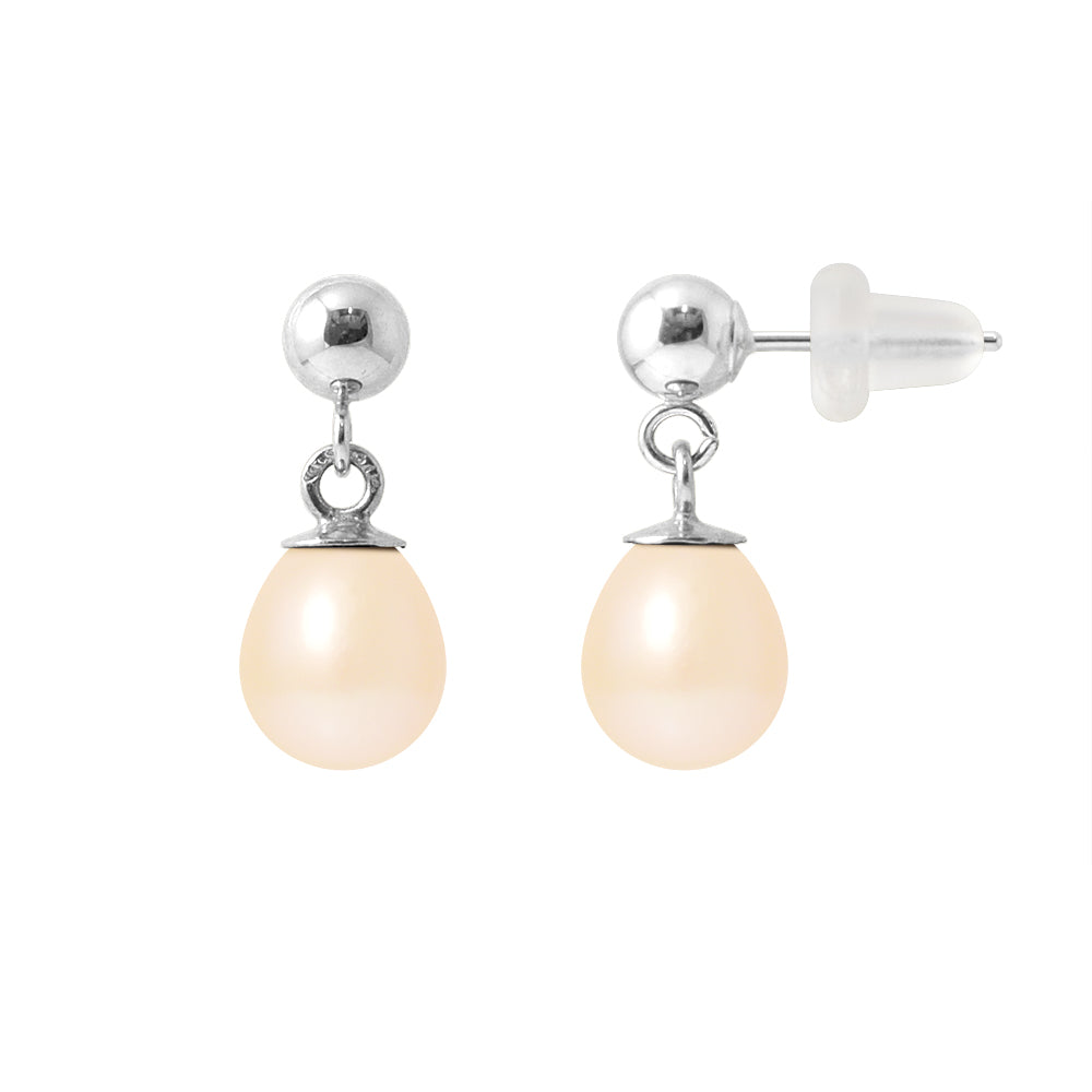 Boucle d'Oreilles en Or Blanc 9 Carats avec Perles de Culture Rose