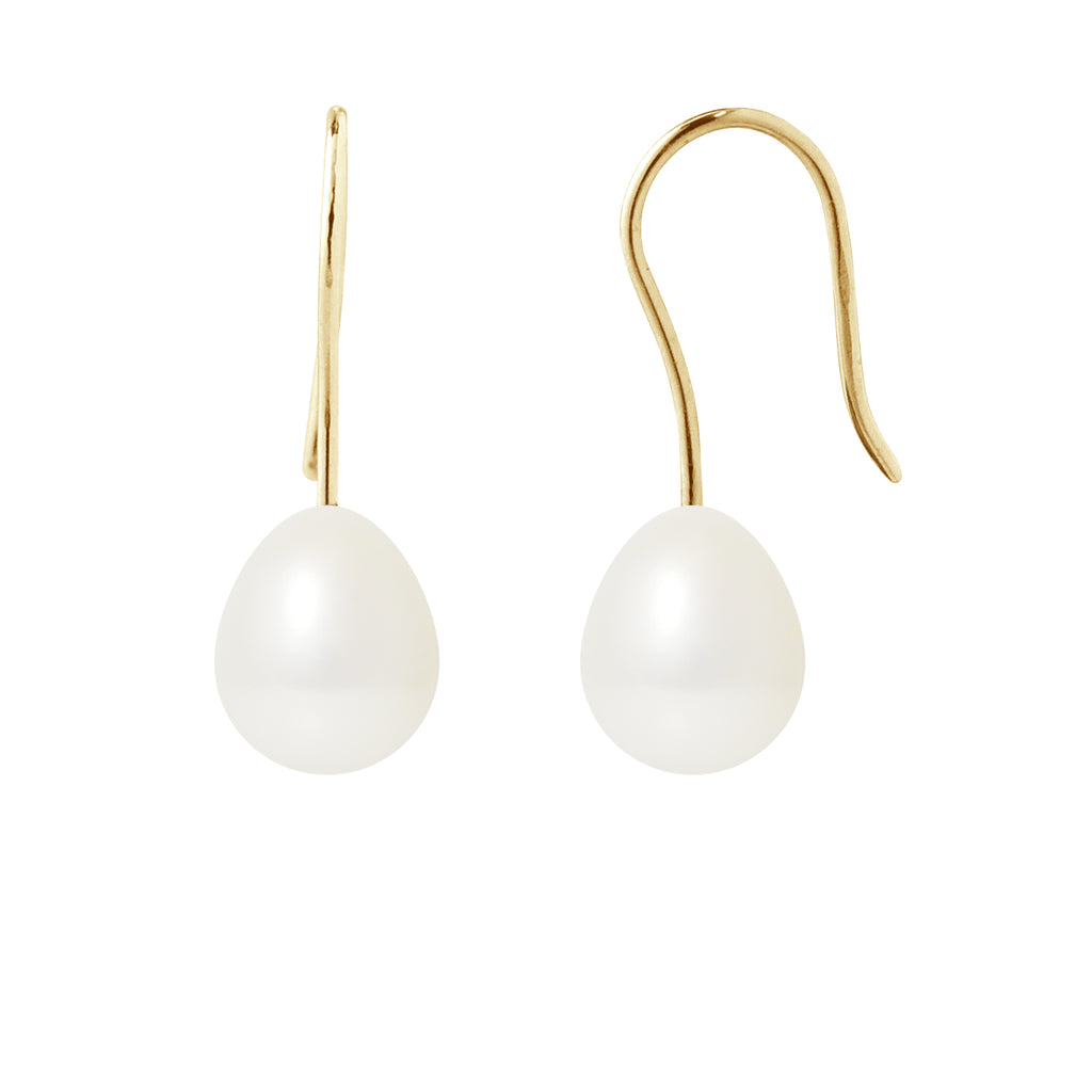 Boucle d'Oreilles en Or Jaune 9 Carats avec Perles de Culture Blanche