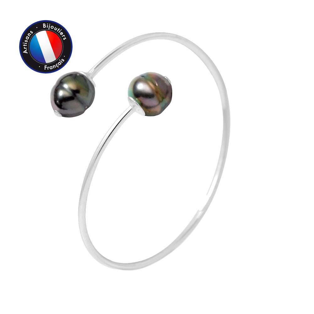 Bracelet Jonc Toi & Moi en Argent 925/1000 avec Perle de Culture de Tahiti
